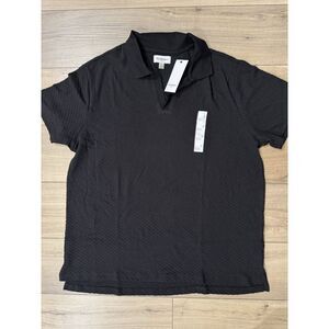 NWT Goodfellow Large Men's Short Sleeve V-Neck Collared Shirt  L Black Stretchy